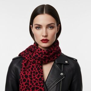 Vintage Red and Black Leopard Animal Print Scarf